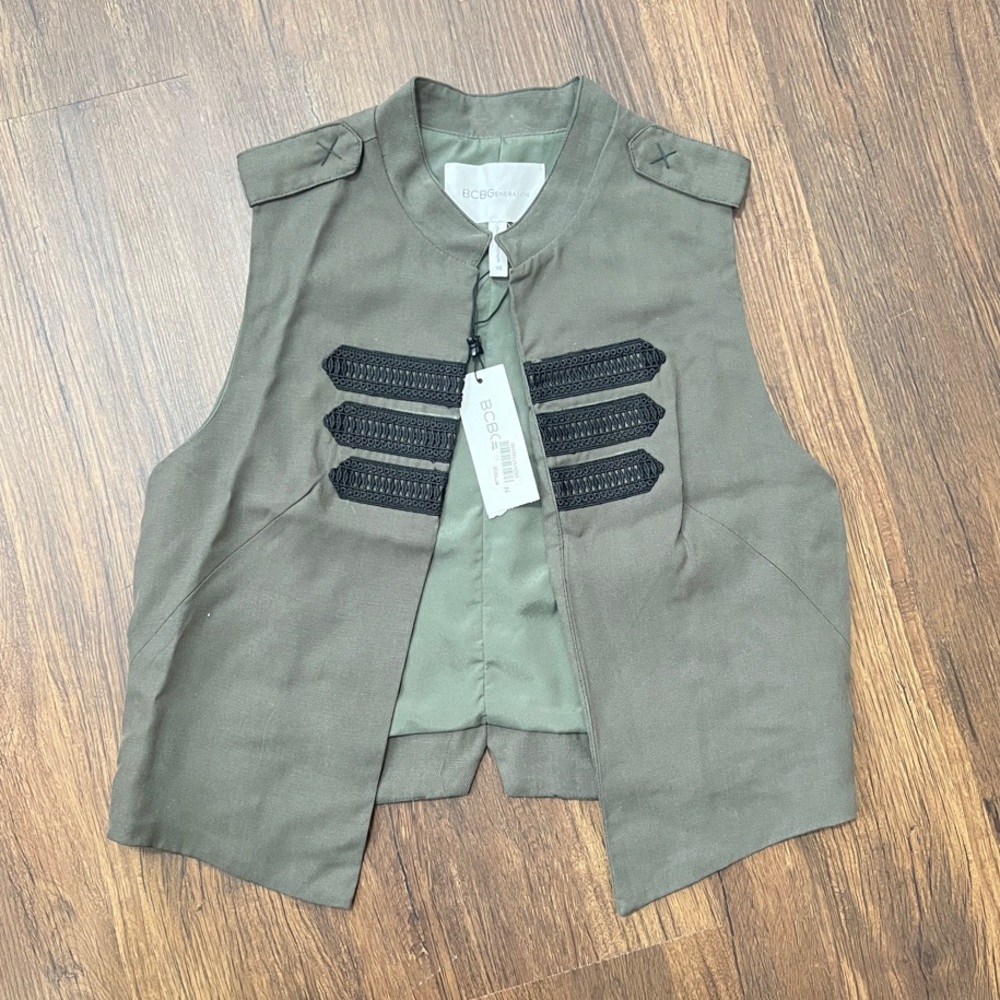 BCBG Khaki Military Vest with Black Details